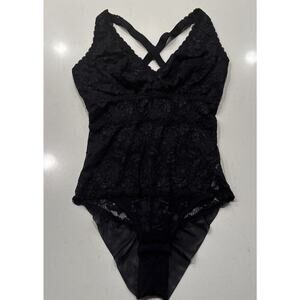 COSABELLA Curvy Black Lace Bodysuit Women’s Size Small Sexy V Neck Made In Italy